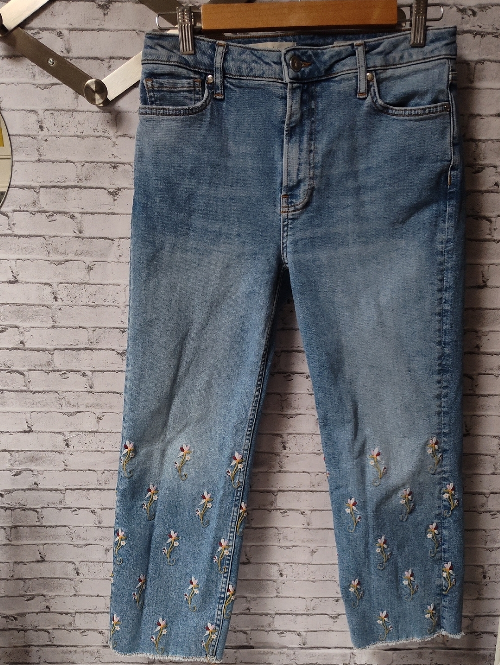 Anthropologie Light Blue Cropped Embroidered Jeans
